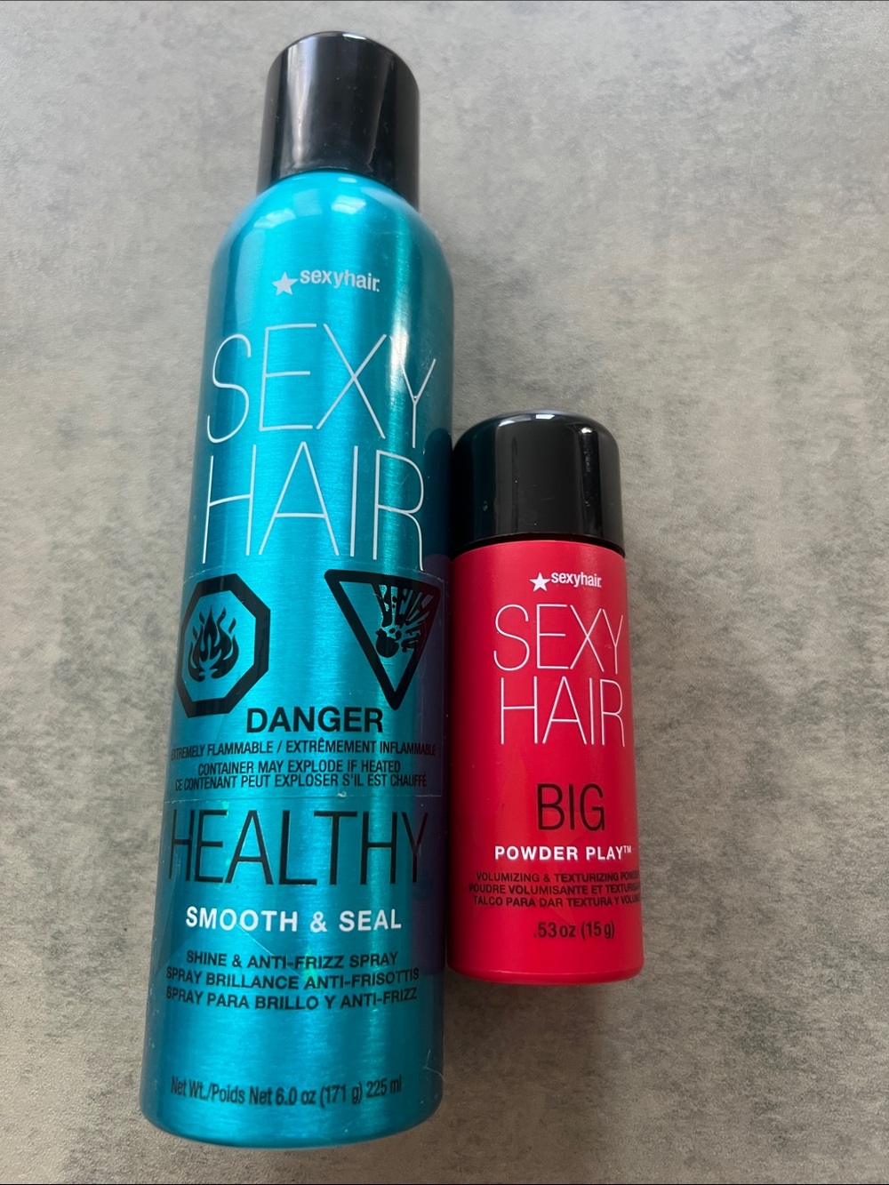SexyHair Smooth & Seal Shine Spray (Teal) + Big Powder Play Volumizer (Pink)